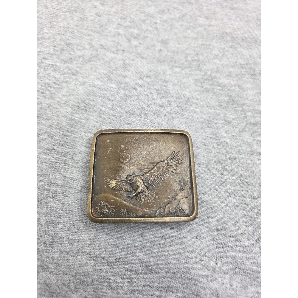 Vintage 1977 Solid Brass Great Horned Owl Moon Belt Buckle Indiana Metal Craft